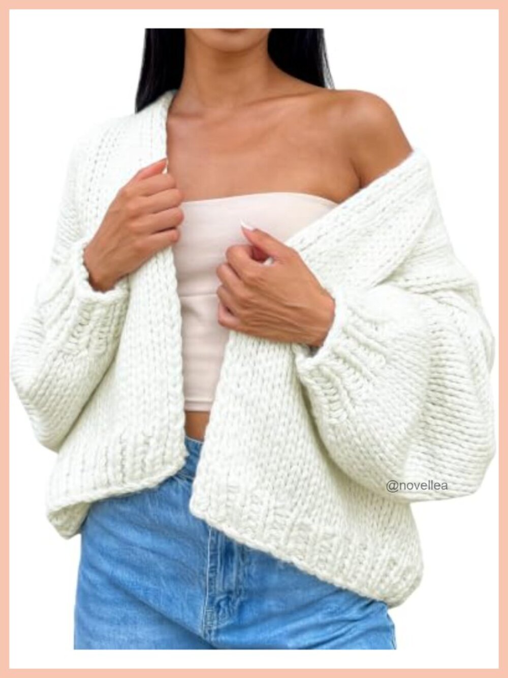 Women Crochet Chunky Knit Open Front Long Sleeve Cardigan Oversized Sweater